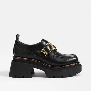 CircusNY by Sam Edelman Black Leather Chunky Loafers with Gold Buckle